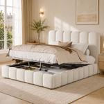 Upholstered Double Bed 140x200cm Hydraulic Storage White Bouclé