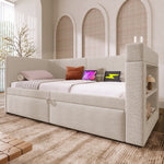 Upholstered Daybed 90x200cm with Trundle & USB, Beige Linen Blend