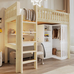 Loft Bed 90x200cm with Desk, Wardrobe & Drawers, Natural