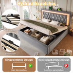 Upholstered Bed 180x200cm with LED & Storage, Grey Velvet