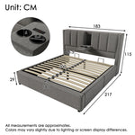 Wooden Double Bed 160x200cm with Storage & LED, Light Oak