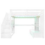 Loft Bed 90x200 with Desk, Shelves & Storage Stairs, White