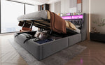 Upholstered Storage Bed 180x200 with LED & Power Outlet, Grey Velvet
