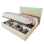 Upholstered Storage Bed 180x200cm with LED, White Faux Leather