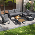Modern Outdoor Set with Cushions, Iron Frame & Woven Armrests