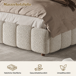 Upholstered Double Bed 140x190cm, Hydraulic Storage, White Bouclé