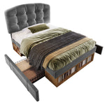 Single Upholstered Bed 90x200 with Drawers, Grey Velvet