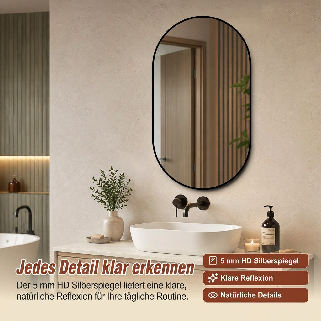 Capsule Wall Mirror 60x120 cm Modern Vanity, Black Aluminum Frame