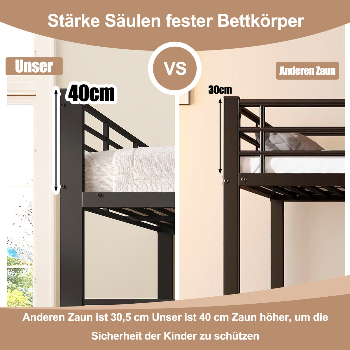 Bunk Bed 90x200cm with Desk, LED & Storage Drawers, Metal