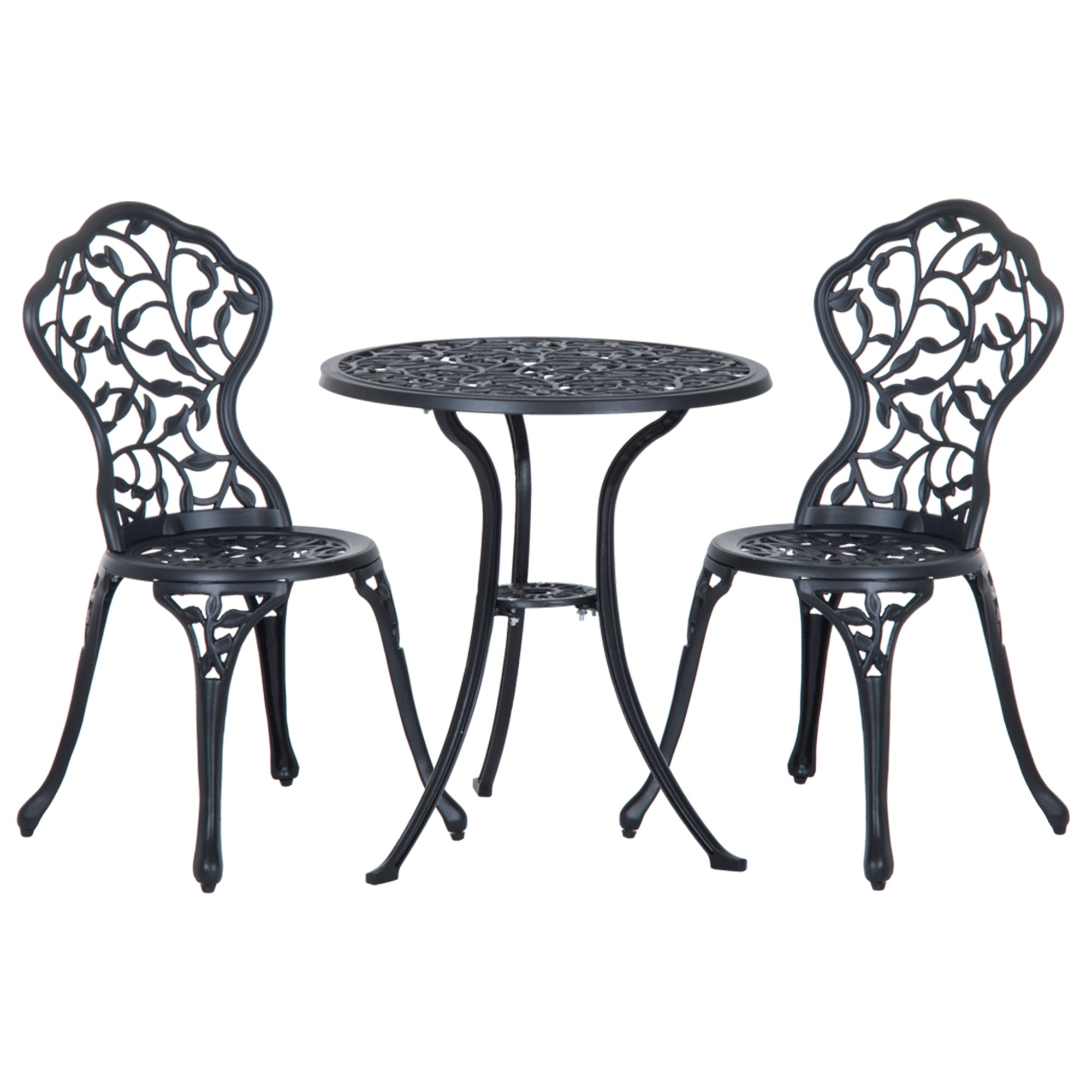Bistro Set for 2, Balcony Set with Table & 2 Chairs, Black