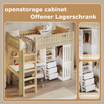 Loft Bed 90x200cm with Desk, Wardrobe & Drawers, Natural