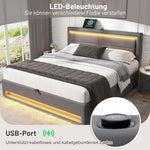 Upholstered Bed 160x200cm with LED & Storage, Grey PU