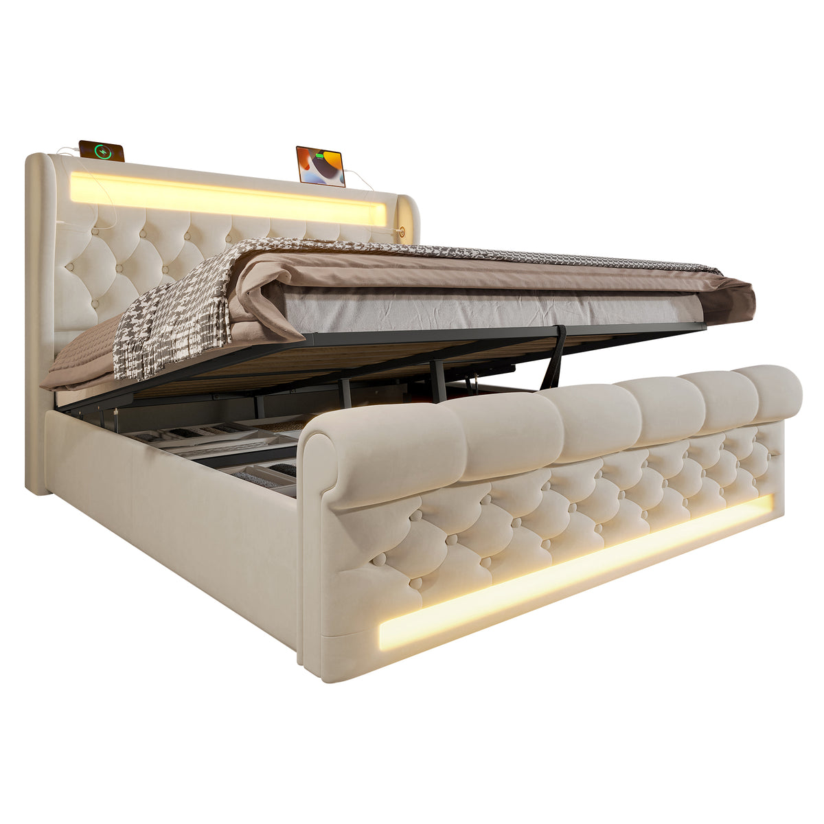 Upholstered Daybed 90x200 cm with Hydraulic Storage, Pink Velvet