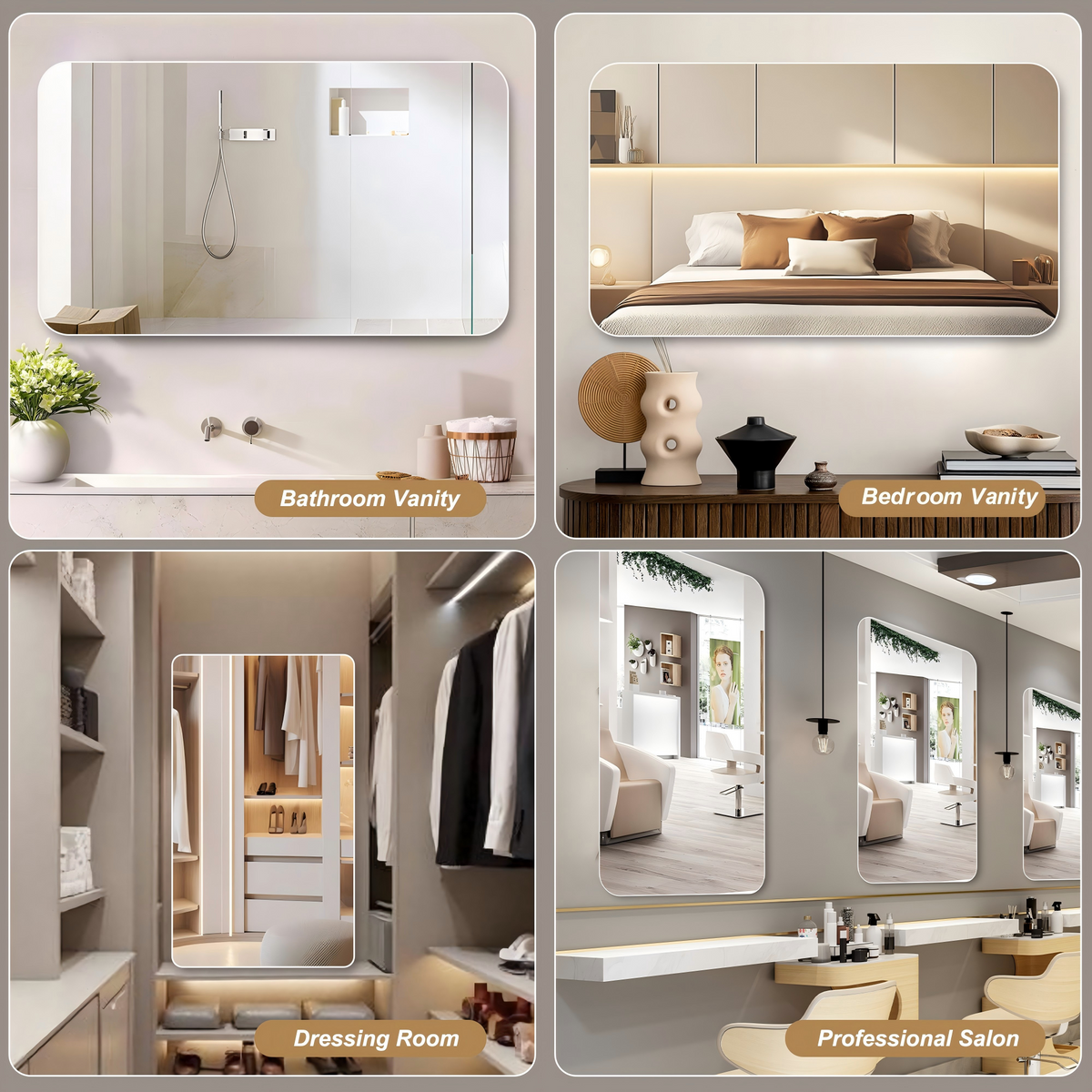 Bathroom Mirror 60x100 cm, Frameless Rounded Corners, Silver Glass