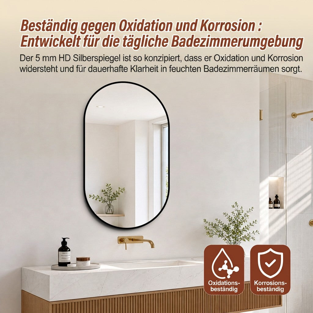 Bathroom Mirror 50x80cm HD Wall Mounted Black Aluminum Frame