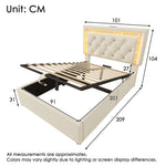 Upholstered Bed 90x200cm with LED & Storage, Beige Velvet