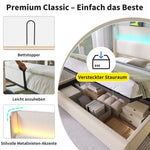 Modern Hydraulic Double Bed 180x200 LED USB Storage, Beige Linen